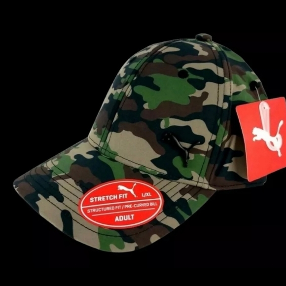 Puma Mens Baseball Cap Camo Stretch Fit Pre Curved L/XL Structured Fit New - Picture 2 of 9